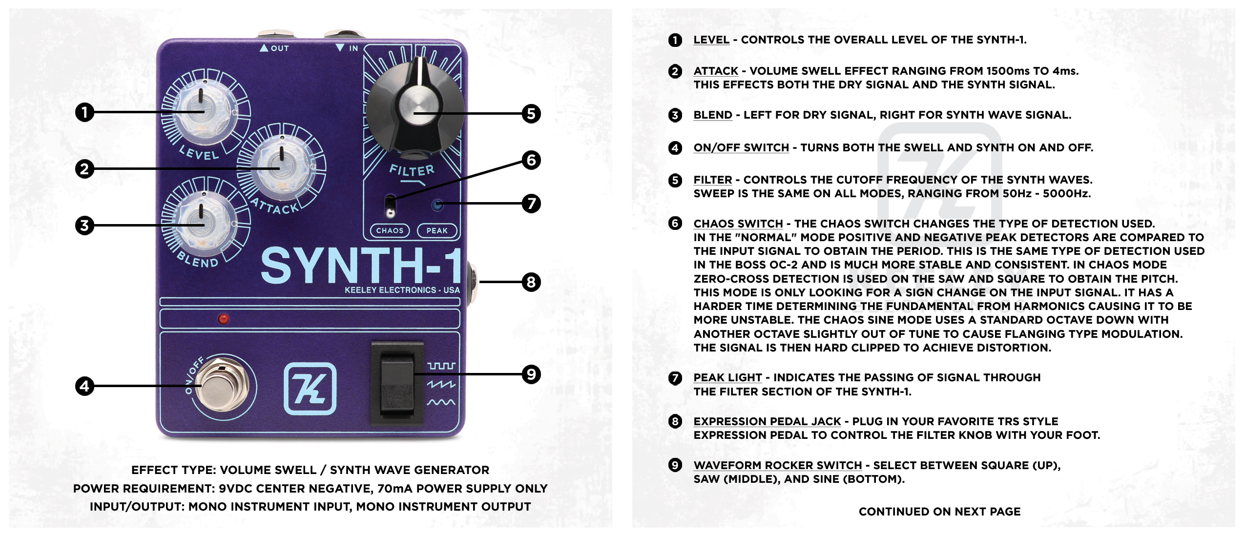 Synth-1 - 'Cyanosic Purple' Custom Shop - Keeley Electronics